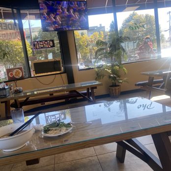 A1 Pho - Flatscreen overlooking unfinished pho. - Vietnamese Near Me - San Leandro, California