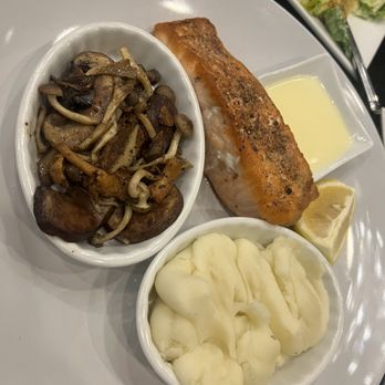 The Kitchen at  StoneBrier - Salmon off the grill w/ sautéed mushrooms and garlic whipped potatoes - New American Near Me - Stockton, California