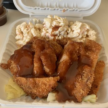 Ohana Hawaiian BBQ - Chicken Katsu with 3 scoops of Macaroni salad because why not - Hawaiian Near Me - Alameda, California Ohana Hawaiian BBQ - Chicken Katsu with 3 scoops of Macaroni salad because why not - Hawaiian Near Me - Alameda, California