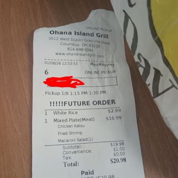 Ohana Island Grill - Receipt - Salad Near Me - Columbus, Ohio