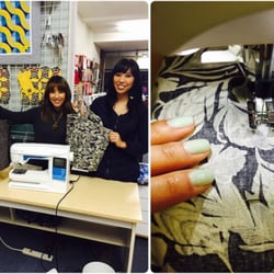 Viking Sewing Center - A girlfriend and I with our finished totes, our very first project. Yippeee!!!
