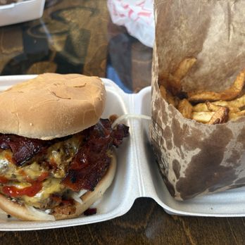 Thee Burger Spot - The double bacon cheeseburger and fries. - Burgers Near Me - Tampa, Florida