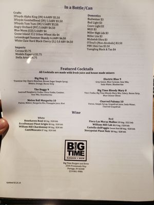 Menu photo 5 Big Time Burgers & Brew Portage, IN