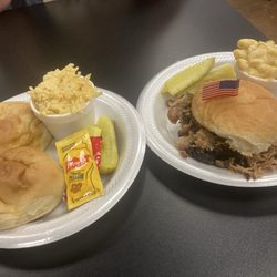 Knackies Meats and Sweets - Bierocks with cheesy taters and a pulled pork sandwich with Mac n cheese!