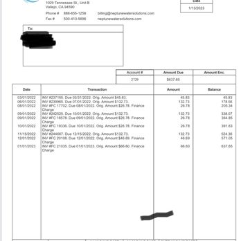 Neptune Water Solutions - Invoice showing how they have serviced / charged us since 2022 and 2023 even though they have not come down to our shop in 2021. - Water Purification Services Near Me - Vallejo, California Neptune Water Solutions - Invoice showing how they have serviced / charged us since 2022 and 2023 even though they have not come down to our shop in 2021. - Water Purification Services Near Me - Vallejo, California