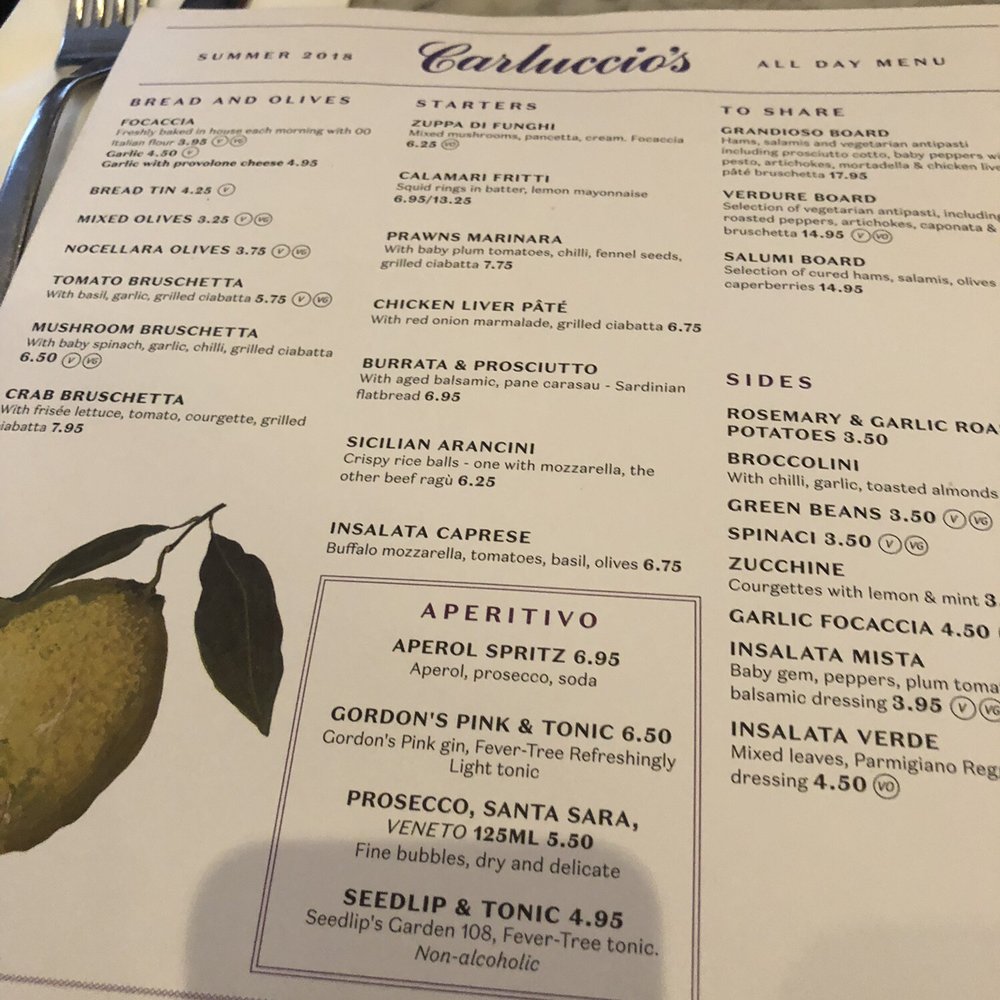 Carluccio's - Daily menu - Italian Near Me - London, XGL Carluccio's - Daily menu - Italian Near Me - London, XGL