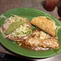 Combination #2: one taco, one enchilada, & one bean tostada Combination #2: one taco, one enchilada, & one bean tostada