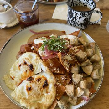 Pradera Brunch - Chilaquiles rojos+chicken as protein  café de olla(on the sweeter side) - Breakfast & Brunch Near Me - Baldwin Park, California