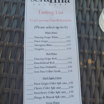 Sera Fina Cellars - Tasting List / Menu - Wineries Near Me - Plymouth, California