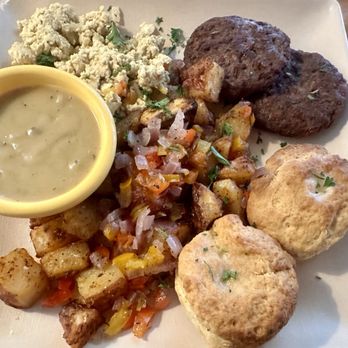 The SolFood Kitchen - Tofu scramble, vegan sausage, home fries, biscuits, and vegan gravy. - Desserts Near Me - Augusta, Georgia