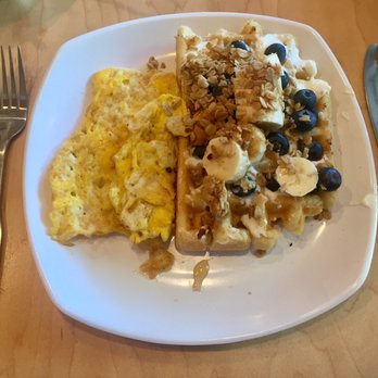 Waffle Lab - Health Nut Waffle with a side of scrambled eggs - Food Trucks Near Me - Fort Collins, Colorado