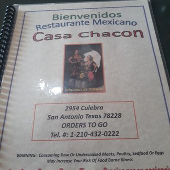 Casa Chacon - Cover of menu - Mexican Near Me - San Antonio, Texas