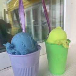 Sunset Slush of Sunset Beach - Blue Raspberry (left) and Green Apple (right)