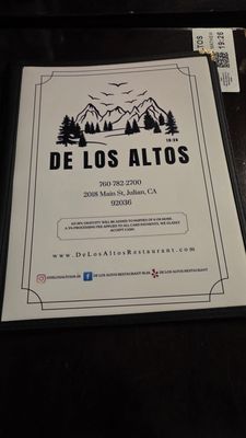 Menu photo 2 De Los Altos Restaurant Julian, CA