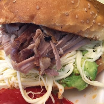 Zermeños Catering - CEMITA carnitas (pork). Tons of meat, avocado, cheese, and spicy yumminess! - Food Trucks Near Me - Venice, California