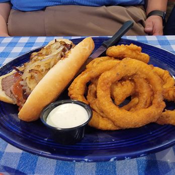 Jake's Roadhouse - Brisket sandwich with onion rings - Barbeque Near Me - Monrovia, California