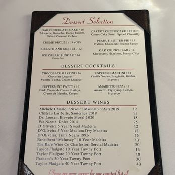 Oak Steakhouse - Dessert menu - Steakhouses Near Me - Charleston, South Carolina