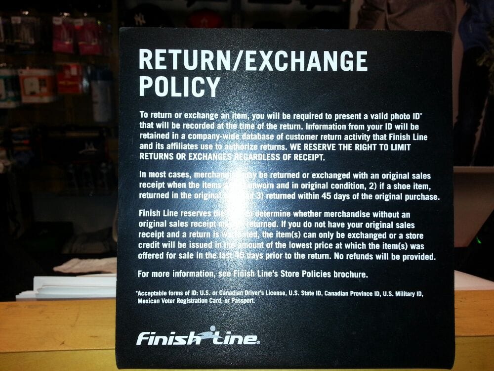 finish line shoe return policy