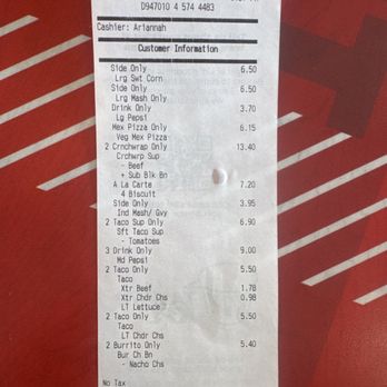 Taco Bell - Receipt from dinner - twice what expected - Fast Food Near Me - Silverton, Oregon