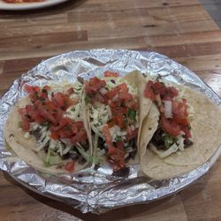 Don Chuys Mexican Grill - Steak   softshell tacos, lettuce, cheese, and pico de gallo