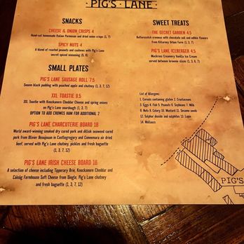 Pig’s Lane - Menu - Cocktail Bars Near Me - Killarney, Kentucky