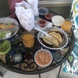 Cinco de Mayo spread-3 Tacos al Carbon, Rice, Black Beans, Cheese Dip, Taquitos Mexicanos, Guacamole Mexicano, Chips and Salsa