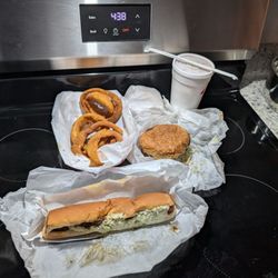 Zesto - Forest Park - Foot long, Chubby burger buy one get one free promo, onion rings and a chocolate malt shake!