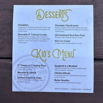 Rotolo's Pizzeria - Desserts and kids menu - Italian Near Me - Tyler, Texas Rotolo's Pizzeria - Desserts and kids menu - Italian Near Me - Tyler, Texas