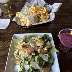 Bozeman Taproom & Spirits - Caesar Salad and buffalo chicken wrap