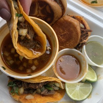 AJ's Tacos - This was after we ate a few already! Look at that broth! Birria tacos and birria sliders. - Food Trucks Near Me - Columbus, Ohio