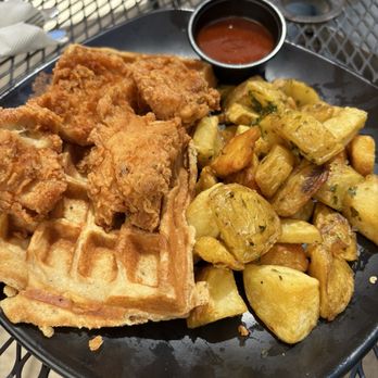 The Waffle Experience - buffalo chicken and waffles with potatoes - Waffles Near Me - Elk Grove, California The Waffle Experience - buffalo chicken and waffles with potatoes - Waffles Near Me - Elk Grove, California