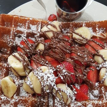 Bea Bea's - Waffle with nutella,strawberries and bananas! Enough for 3 people. - Coffee & Tea Near Me - Burbank, California Bea Bea's - Waffle with nutella,strawberries and bananas! Enough for 3 people. - Coffee & Tea Near Me - Burbank, California
