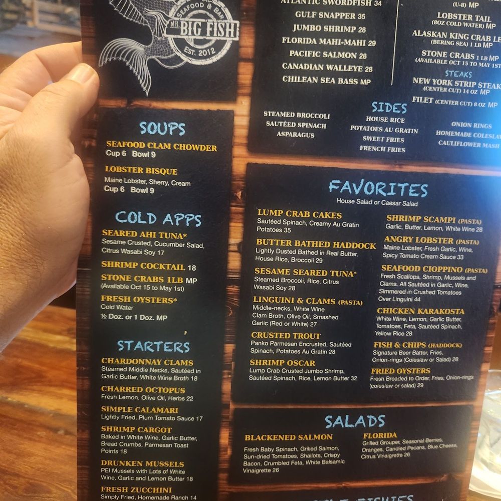 Main menu including kid's, soups, cold apps, and starters.
