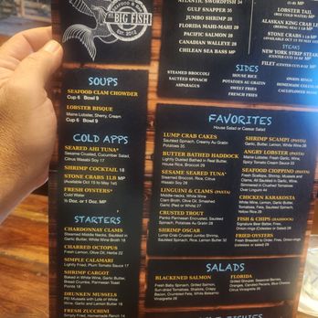 Mr Big Fish - Main menu including kid's, soups, cold apps, and starters. - Seafood Near Me - Naples, Florida
