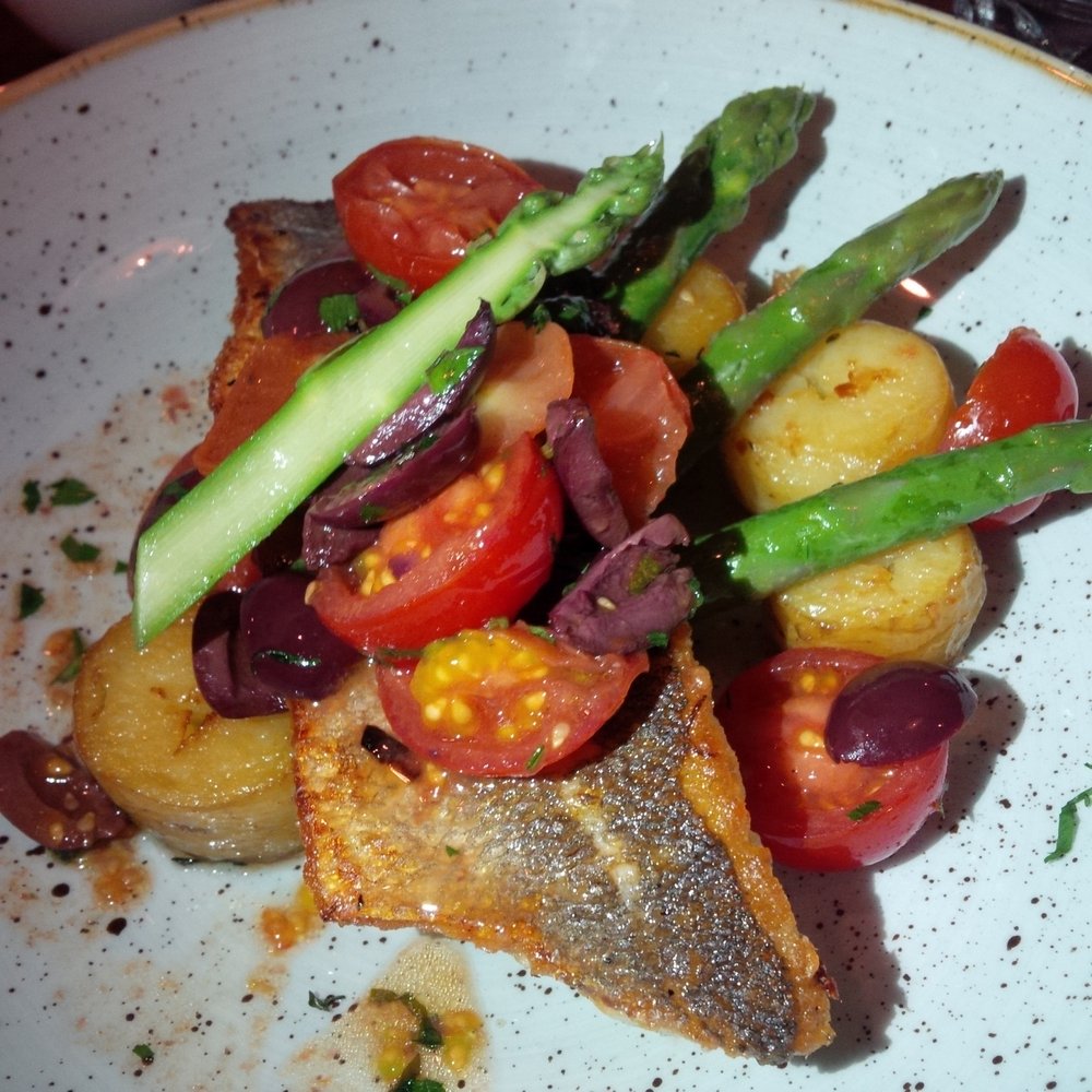 Coppinger Row - Grilled seabass with tomatoes and black olives - Mediterranean Near Me - Dublin, D