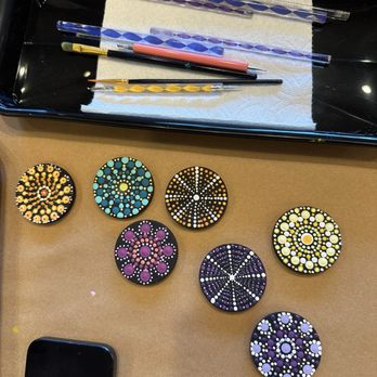 The Crafted Canvas - These are our finished mandala magnets:) - Paint & Sip Near Me - Fair Oaks, California