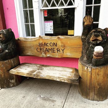 Beacon Creamery - a bench with two bears holding an ice cream cone - Ice Cream & Frozen Yogurt Near Me - Beacon, New York