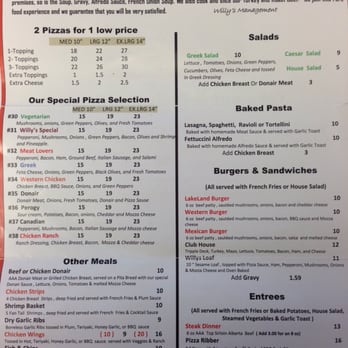 Willy's Restaurant and Lounge - Menu - Pizza Near Me - Sherwood Park, Alberta Willy's Restaurant and Lounge - Menu - Pizza Near Me - Sherwood Park, Alberta