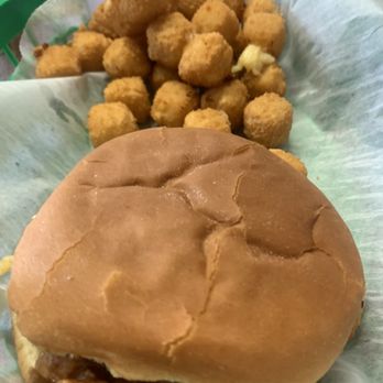 Bacon Creek Cafe - BBQ pork on bun (you chose your bread) and hot pepper cheese cubes - Cafes Near Me - Bonnieville, Kentucky