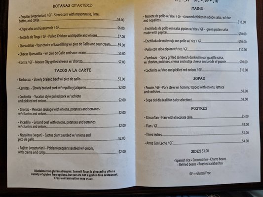 Menu photo 2 Summit Tacos Longmont, CO