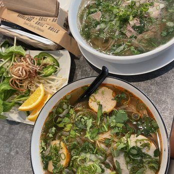 Pho & Beyond - Bun Bo Hue on the bottom and combination pho on top - Vietnamese Near Me - Las Vegas, Nevada
