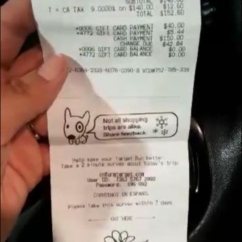 Target - The recipt to the 150 dollar purchase we were humiliated for - Department Stores Near Me - Carson, California Target - The recipt to the 150 dollar purchase we were humiliated for - Department Stores Near Me - Carson, California