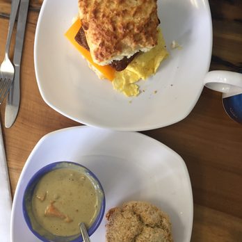 Biscuit Head - sausage, egg, & cheese biscuit + vegan biscuit with sweet potato & coconut gravy - Cafes Near Me - Asheville, North Carolina