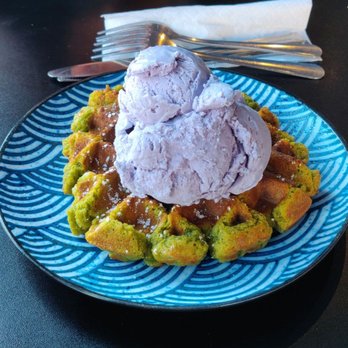 Enter The Cafe - Matcha mochi waffle with ube ice cream - Coffee & Tea Near Me - San Francisco, California