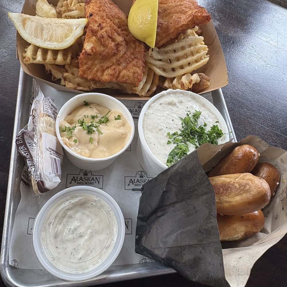 Fish & Chips, Soft Pretzels with Beer Cheese Dip, and Smokehouse Seafood Chowder