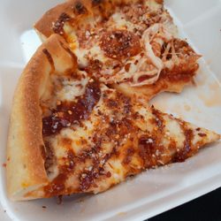 Falbo Bros. Pizzeria - BBQ Chicken and 1/2 eaten Meat Eater slices.