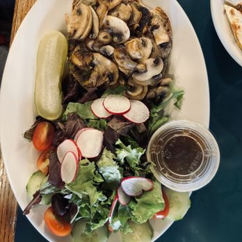 P.J. Finnegan's - Garden burger with sautéed mushrooms and side salad (definitely Vegetarian-friendly) - American Near Me - Westwood, New Jersey P.J. Finnegan's - Garden burger with sautéed mushrooms and side salad (definitely Vegetarian-friendly) - American Near Me - Westwood, New Jersey