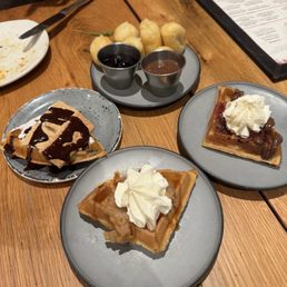 Balkan Donuts, Smores waffle, caramel apple waffle and Nutella waffle