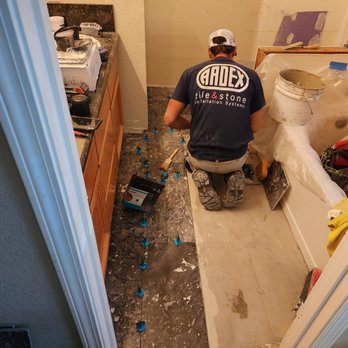 Versa Tile - Progress. He took his time and intentionally arranged tiles so the natural variation in color looked beautiful. - Tiling Near Me - Folsom, California