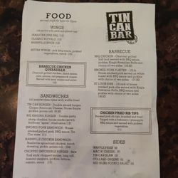Tin Can Bar - Menu